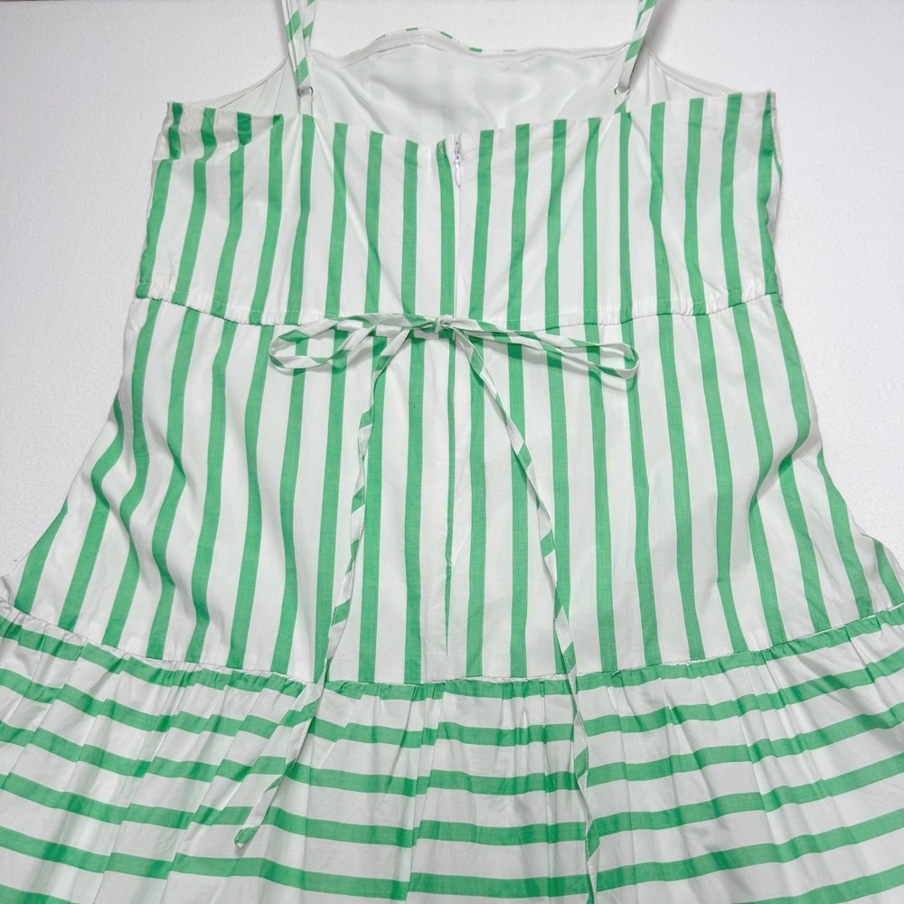 AQUA Cotton Tiered Maxi Dress Medium Green Stripe Square Neck Sleeveless Resort - Picture 9 of 14